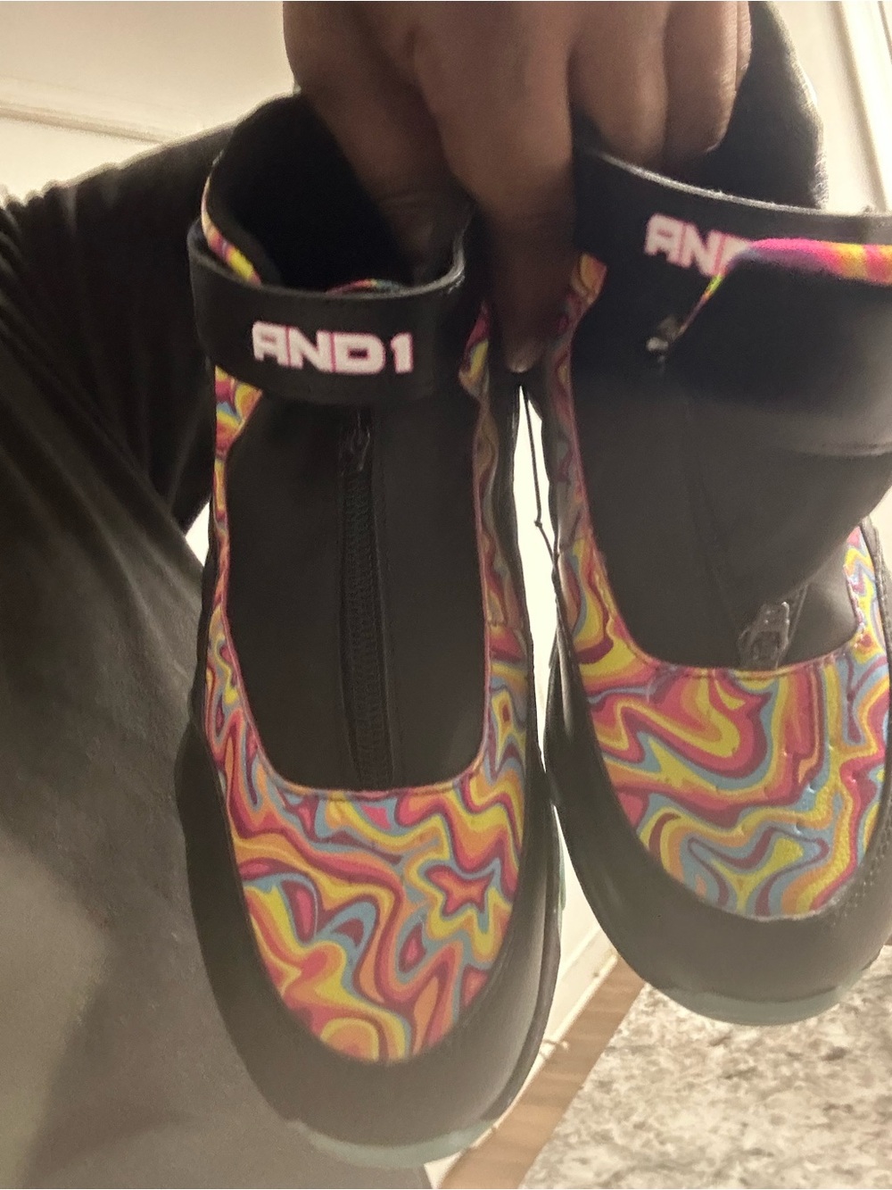 And1 Kids Black Sneakers with Colorful Swirl Pattern